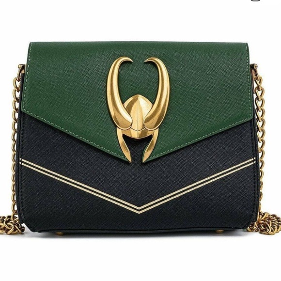 Loungefly Handbags - Loungefly Disney Marvel Loki hardware crossbody bag faux leather green/black